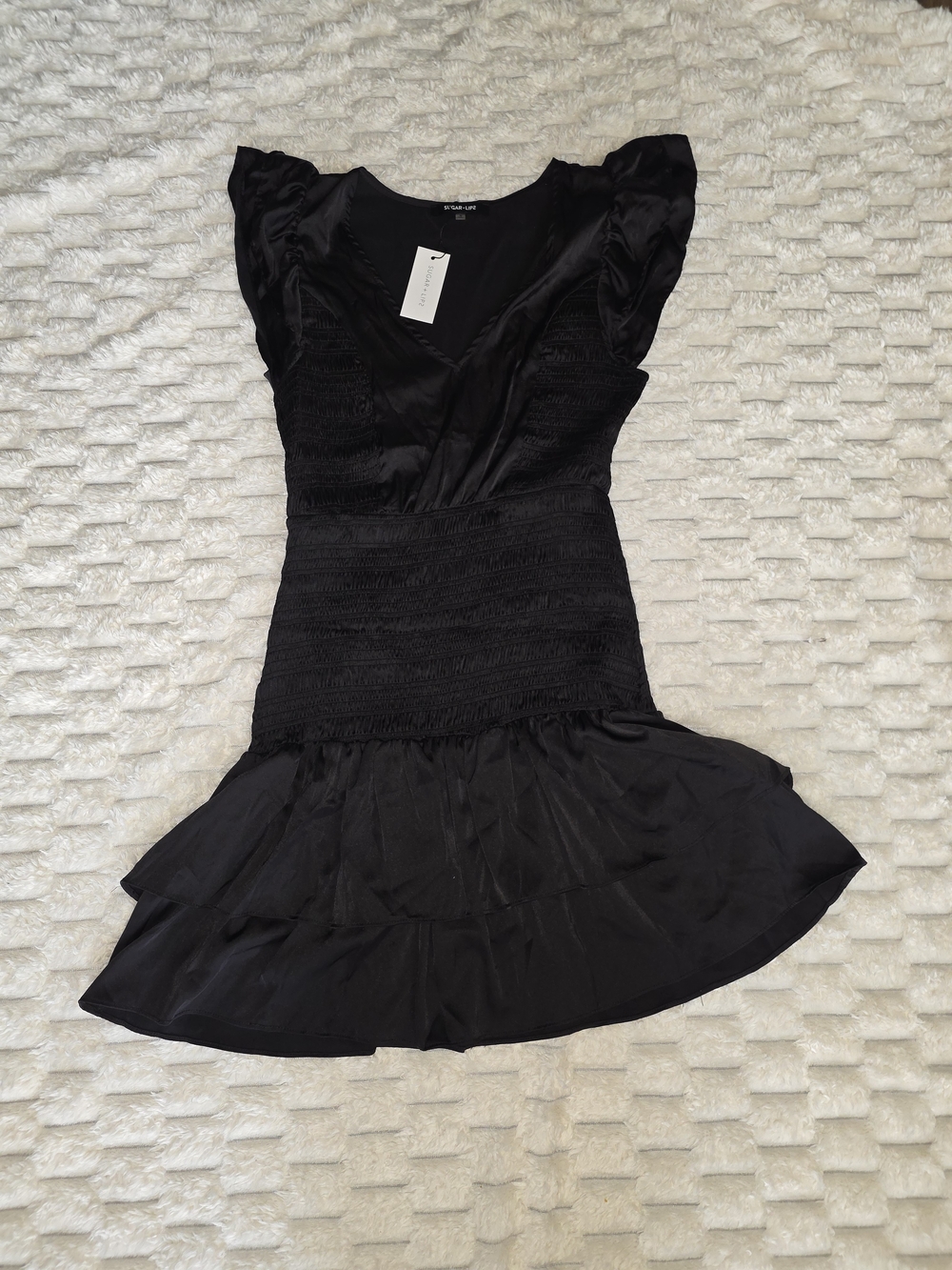 Sugarlips Black Smocked Mini Dress with Ruffle Hem
